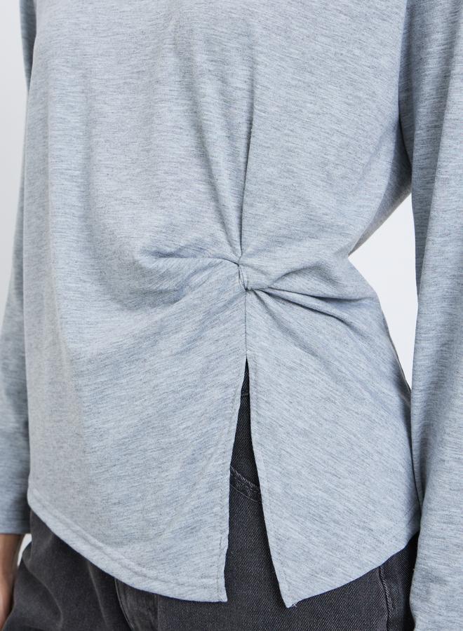 Styli Grey Slogan Print Knot Detail T-Shirt - Image 3