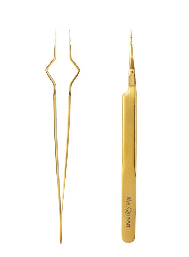 Ms.Queen Isolation Tweezers for Eyelash Extensions,Unique Design with Precision Tips Isolation Eye Lash Tweezers,Easy to Use Application Tools for Lash Artist,Gold - Image 1
