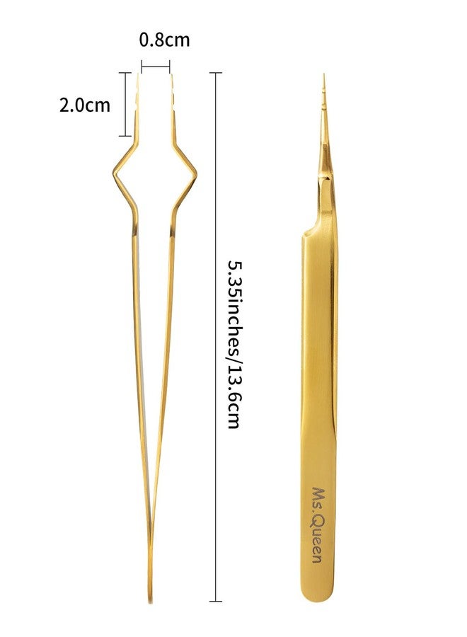 Ms.Queen Isolation Tweezers for Eyelash Extensions,Unique Design with Precision Tips Isolation Eye Lash Tweezers,Easy to Use Application Tools for Lash Artist,Gold - Image 3