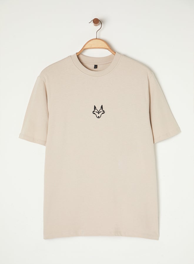 trendyol Stone Regular/Normal Cut Wolf Embroidered 100% T-Shirt TMNSS24TS00056 - Image 2