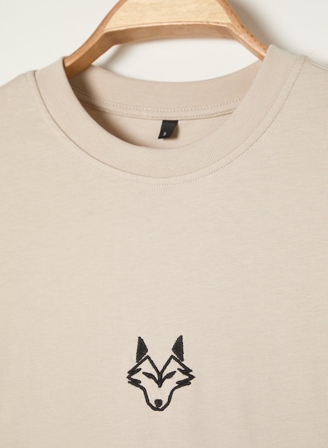 trendyol Stone Regular/Normal Cut Wolf Embroidered 100% T-Shirt TMNSS24TS00056 - Image 4