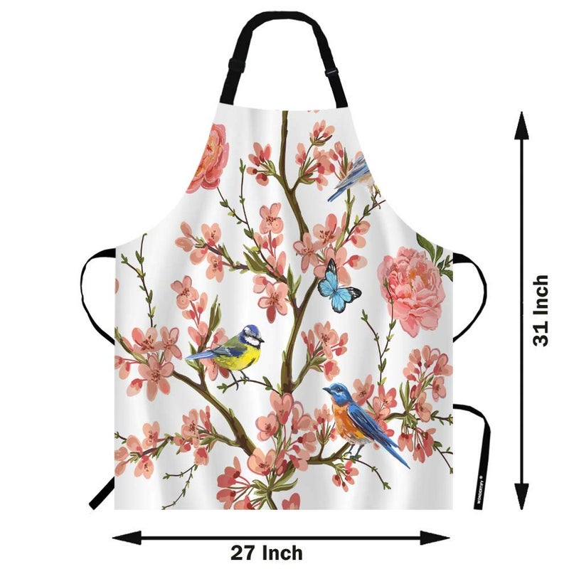 WonderTify Pink Flowers Apron كلاسيكي زهرة زهرة خمر على خلفية خضراء مريلة مريلة مع رقبة قابلة للتعديل للرجال مناسبة لطهي نادلة الشواء بيسترو الخبز BBQ ساحة - Image 3