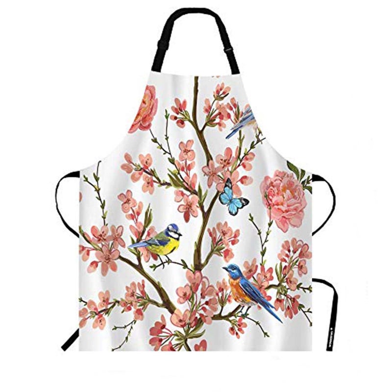 WonderTify Pink Flowers Apron كلاسيكي زهرة زهرة خمر على خلفية خضراء مريلة مريلة مع رقبة قابلة للتعديل للرجال مناسبة لطهي نادلة الشواء بيسترو الخبز BBQ ساحة - Image 1