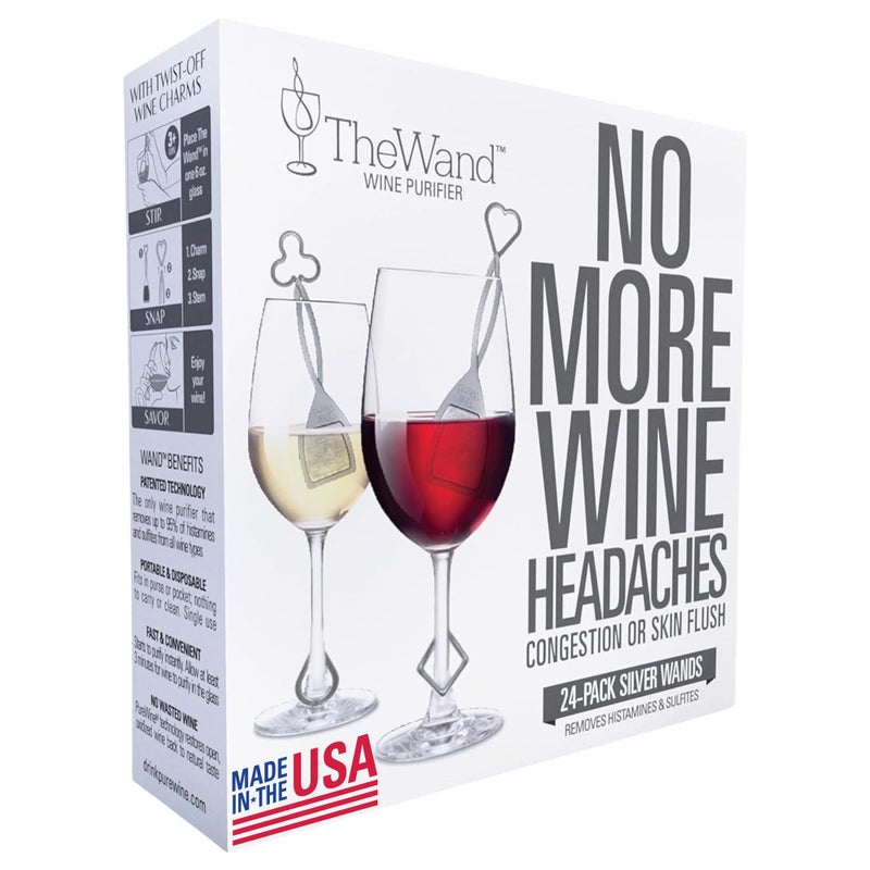 PureWine To Your Health PureWine The Wand Wine Purifier - Red & White Wine Filters for Histamines & Sulfites, Sulfite Remover Sticks, Helps Allergies & Headaches, Gift Accessories for Women & Men - 24 Wands, Silver - Image 1