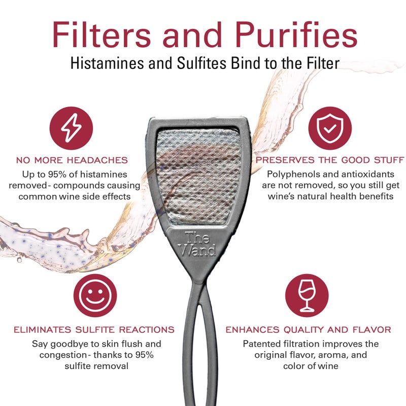 PureWine To Your Health PureWine The Wand Wine Purifier - Red & White Wine Filters for Histamines & Sulfites, Sulfite Remover Sticks, Helps Allergies & Headaches, Gift Accessories for Women & Men - 24 Wands, Silver - Image 2