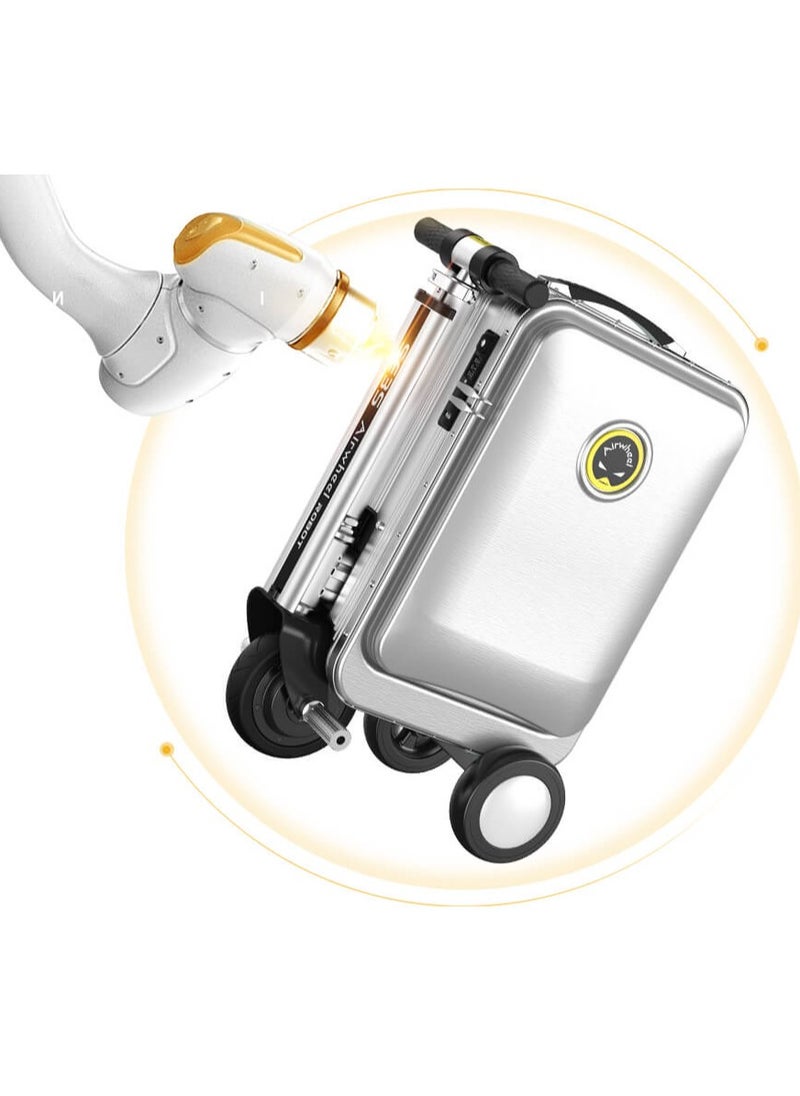 عجلة هوائية - سكوتر كهربائي Airwheel SE3S الذكي للسفر بمحرك 250 واط، سرعة تصل إلى 13 كم/ساعة، يتم التحكم فيه عبر تطبيق الهاتف المحمول، بطارية ليثيوم أيون 73.26 وات في الساعة (قابلة للإزالة)، اشحن أجهزتك عبر منافذ USB الخارجية، وزن الحمولة يصل إلى 110 كجم، مسموح بأخذها على متن الطائرة، وزن الحقيبة يصل إلى 10 كجم، قفل أمان TSA، إضاءة محيطة LED، مساحة تخزين تصل إلى 20 لتر - Image 1
