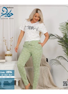 Star Tex Women's Summer Pajama Set - 2 Piece Pants and Embroidery T-shirt - Different Graphic Patterned and Tailored for Comfort  - Image 2