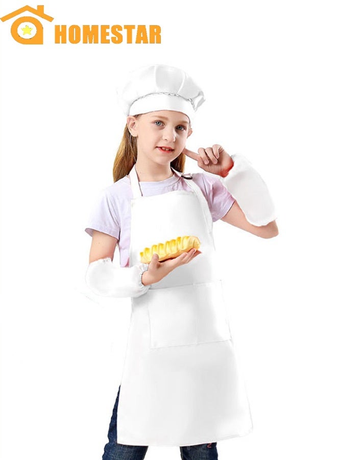 HOMESTAR Kids Apron and Chef Hat Set, Adjustable Cotton Child Aprons, with Large Pocket Girls Boys, Kitchen Bib Aprons for Cooking Baking Painting - Image 1