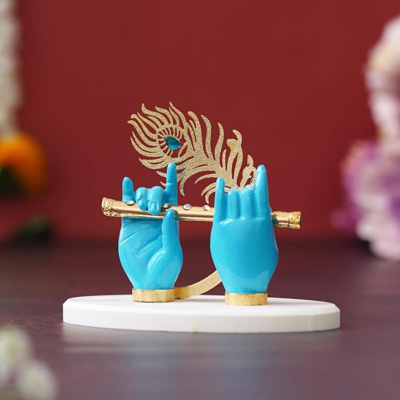PIEPOT Playing Flute Krishna Statue Best for Home Office Krishna Hand Flute 35 Inch Blue - Image 3