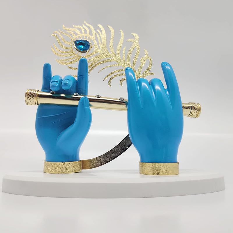 PIEPOT Playing Flute Krishna Statue Best for Home Office Krishna Hand Flute 35 Inch Blue - Image 1