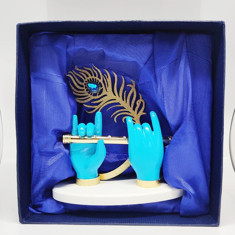 PIEPOT Playing Flute Krishna Statue Best for Home Office Krishna Hand Flute 35 Inch Blue - Image 5