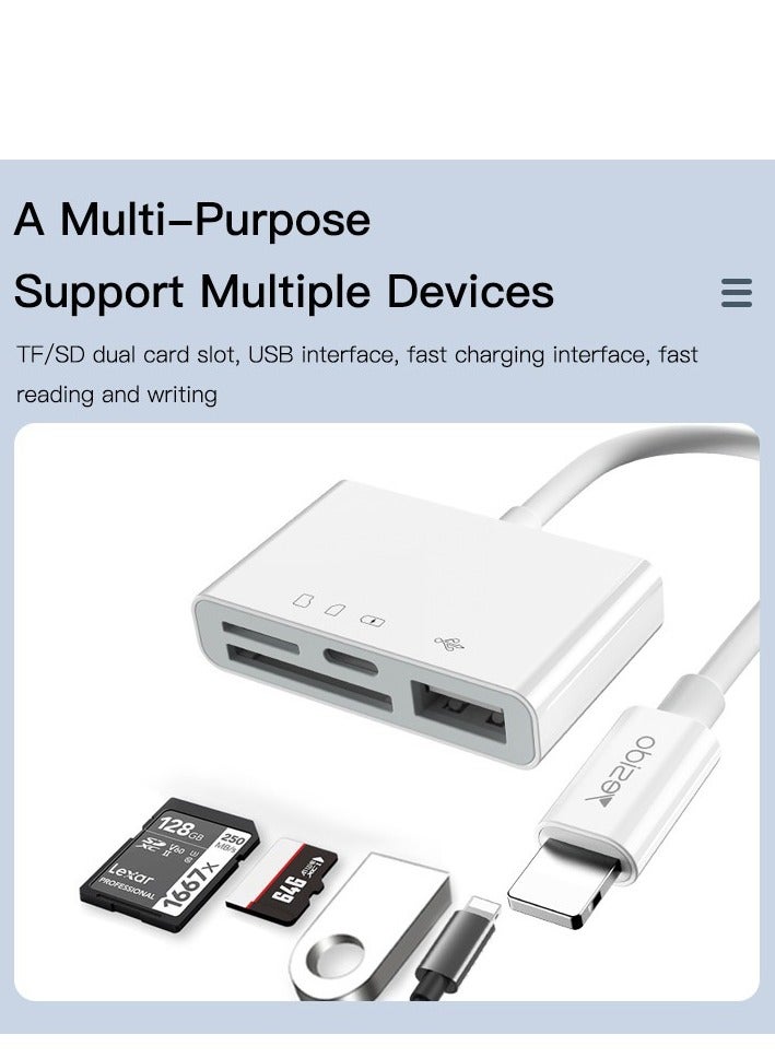 Lightning to4 in 1  SD Card Reader for iPhone, Camera Adapter,USB Female OTG Adapter Compatible SD/TF Card, Memory Card Reader Portable USB 3.0 Adapter,Sd Card Adapter    Compatible DevicesiPhone 14 Pro/14 Pro Max, iPhone 13 Pro/13 Pro Max, iPhone 13 mini, iPhon - Image 2