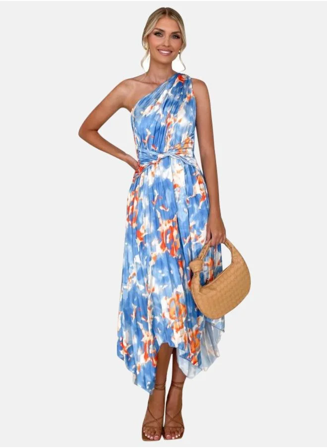 يونيكي Floral Printed One Shoulder A-Line Midi Dress