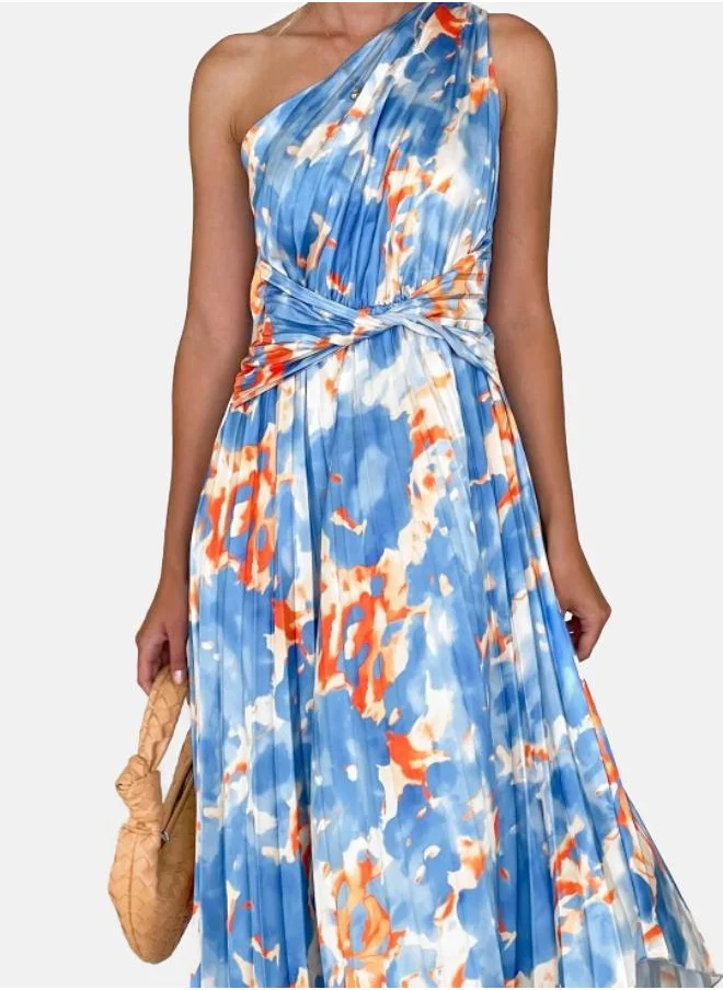 يونيكي Floral Printed One Shoulder A-Line Midi Dress