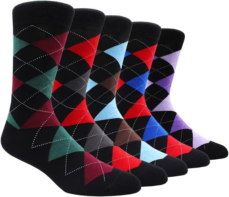 TOEJYJ Mens Fun Dress Socks, Pattern Funny Casual Socks Pack, Colorful Striped Cotton Novelty Socks Size 10-13 - Image 1