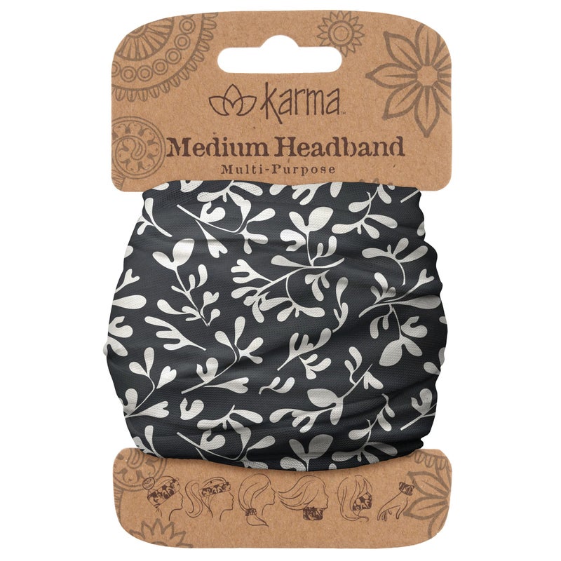 Karma Gifts Black Ivy Headband for Women - Medium - Fabric Headband and Stretchy Hair Scarf - Black And White - Image 1