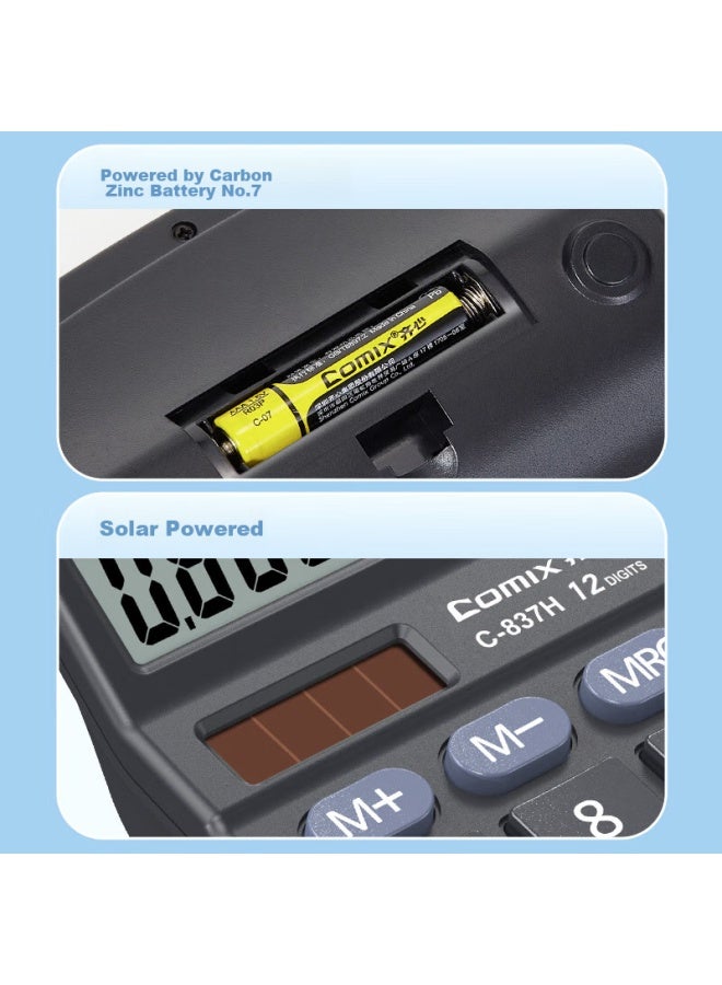 COMIX Classic Desktop Office Calculator, 12-digit Large Screen Desktop Calculator, Student Office Stationery Supplies, C-837h - Image 1