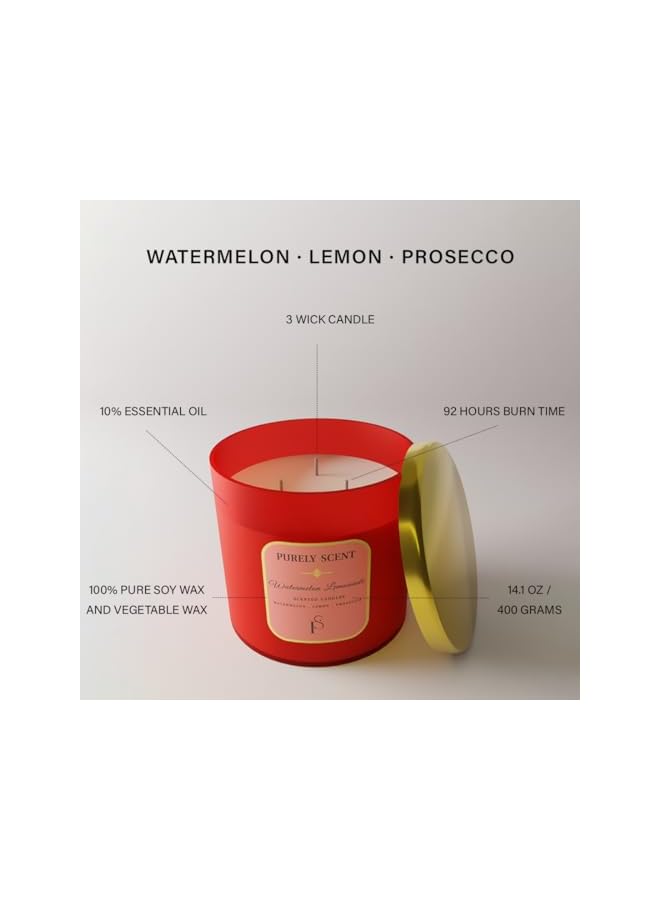 The Bros 3 -Wick Watermelon Lemonade Scented Candles, 100% Pure Soy Wax and Vegetable Wax, Fragrance for Home Aroma, Office, 92hrs Burn Time, Scented Wax Light for Aromatherapy, 14.1 Oz/400 Grams - Image 2