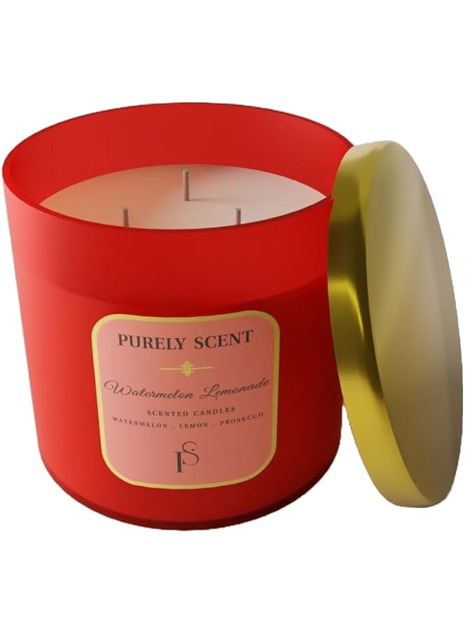 The Bros 3 -Wick Watermelon Lemonade Scented Candles, 100% Pure Soy Wax and Vegetable Wax, Fragrance for Home Aroma, Office, 92hrs Burn Time, Scented Wax Light for Aromatherapy, 14.1 Oz/400 Grams - Image 1