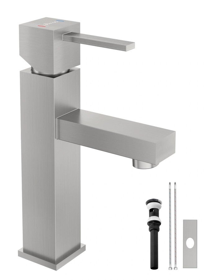 APPASO Bathroom Sink Faucet Brushed Nickel, Single Hole Sink Faucet Spot Resist with Optional Deck Plate for 1 to 3 Hole Installation, Single Handle Stainless with Pop Up Drain for Vanity Bathroom - Image 1