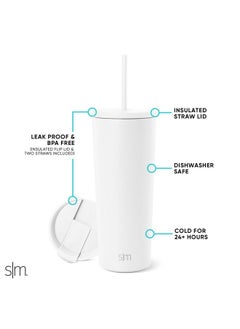 Simple Modern Simple Modern Insulated Tumbler with Lid and Straw | Iced Coffee Cup Reusable Stainless Steel Water Bottle Travel Mug | Gifts for Women Men Her Him | Classic Collection | 24oz | Winter White  - Image 2