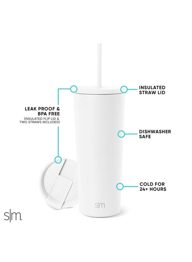 Simple Modern Simple Modern Insulated Tumbler with Lid and Straw | Iced Coffee Cup Reusable Stainless Steel Water Bottle Travel Mug | Gifts for Women Men Her Him | Classic Collection | 24oz | Winter White - Image 2