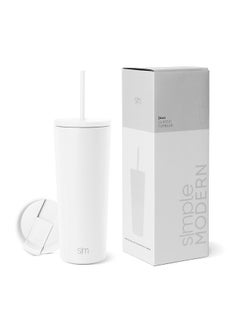Simple Modern Simple Modern Insulated Tumbler with Lid and Straw | Iced Coffee Cup Reusable Stainless Steel Water Bottle Travel Mug | Gifts for Women Men Her Him | Classic Collection | 24oz | Winter White  - Image 1