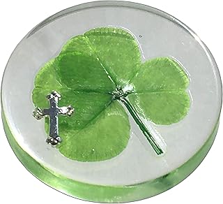 KIN-HEBI KIN-HEBI Real Four Leaf Clover Good Luck Pocket Token, Preserved, 1.25Ã¢â‚¬Â, Including Metal Cross Object (Silver)  - Image 1