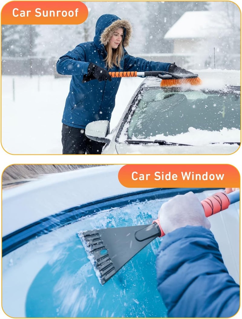 EcoNour 27" Aluminum Snow Brush with Ice Scrapers - 3 Pack (Orange, Red, Green) - Image 2