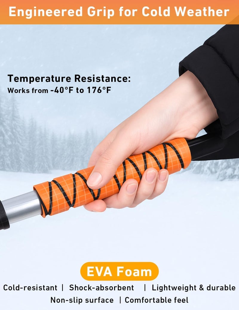 EcoNour 27" Aluminum Snow Brush with Ice Scrapers - 3 Pack (Orange, Red, Green) - Image 3
