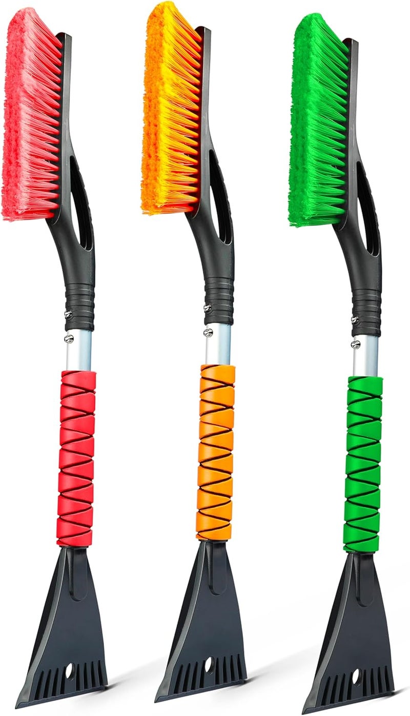 EcoNour 27" Aluminum Snow Brush with Ice Scrapers - 3 Pack (Orange, Red, Green) - Image 1