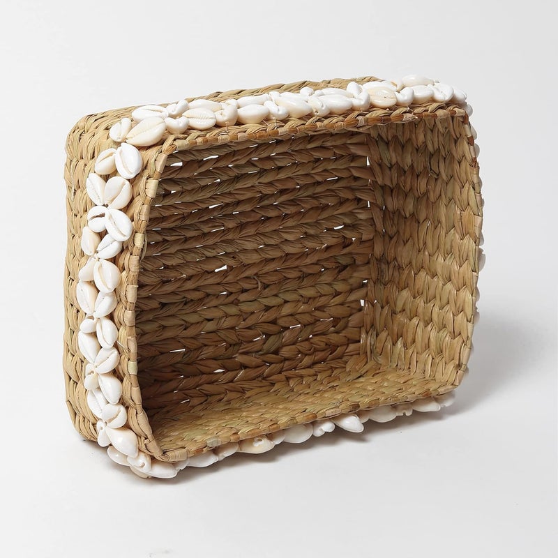 Habere India-All the Cultures Fabricating India Habere IndiaAll the Cultures Fabricating India Wicker Basket Jute Tray Wardrobe Basket Jute Baskets with Shells Bathroom Organizer Basket Organizing Basket Seagrass X Shells  - Image 5