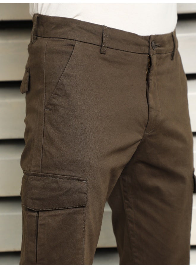 HIGH STAR Men’s Slim Fit Dark Olive Cropped Cargo Trousers – Functional and Modern  - Image 3