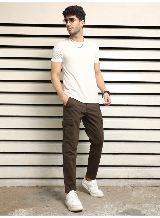 HIGH STAR Men’s Slim Fit Dark Olive Cropped Cargo Trousers – Functional and Modern  - Image 1