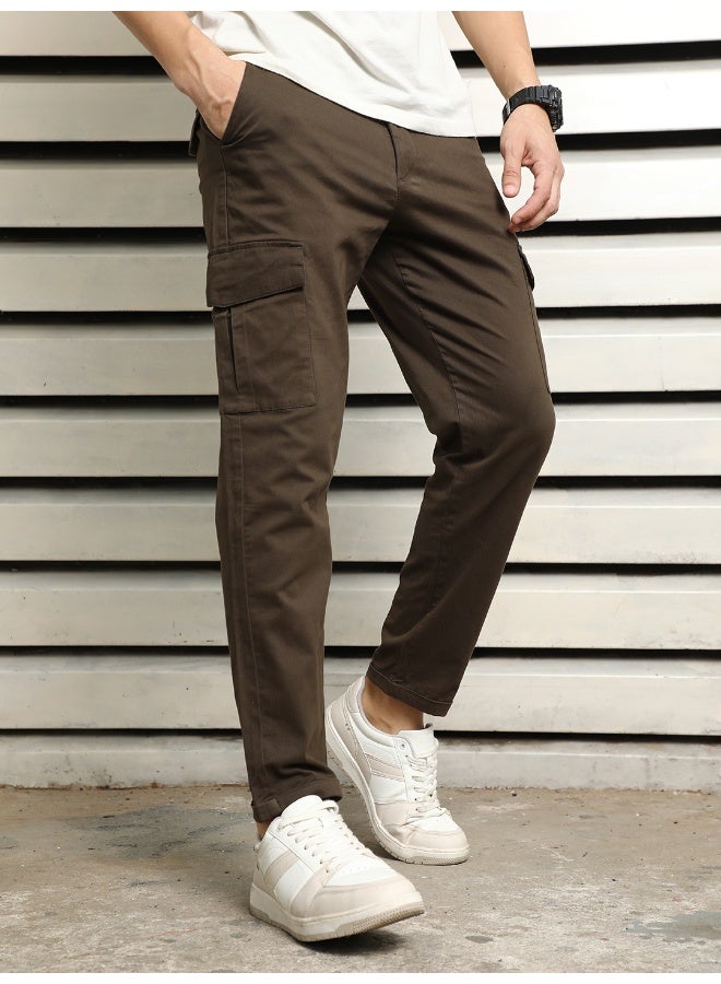 HIGH STAR Men’s Slim Fit Dark Olive Cropped Cargo Trousers – Functional and Modern  - Image 5