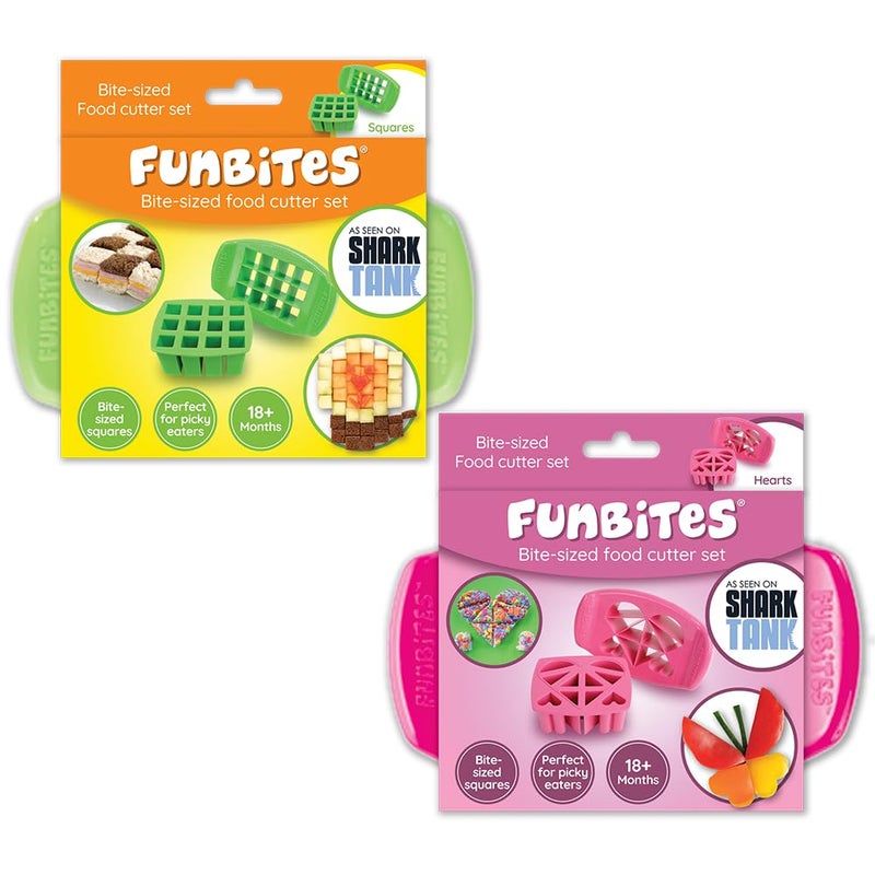 FunBites Food Cutter Set Green Squares Pink Hearts