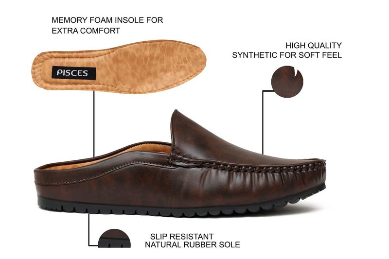 Pisces Men's Brown Synthetic Mules - 8 UK (BACKOPEN Plain-Brown-8) - Image 4