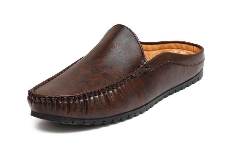 Pisces Men's Brown Synthetic Mules - 8 UK (BACKOPEN Plain-Brown-8) - Image 1