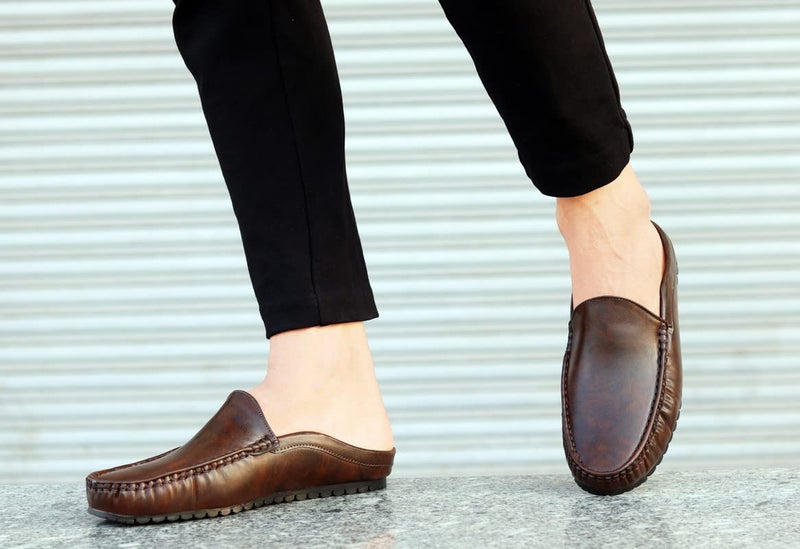 Pisces Men's Brown Synthetic Mules - 8 UK (BACKOPEN Plain-Brown-8) - Image 3