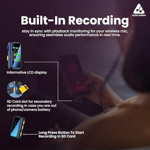 Audio Array AM-W21 Dual Wireless Lapel Mic | TFT Card Recording, Noise Cancellation & Echo | Android, iOS, DSLR Camera, Laptops | 360° Pickup, Plug n Play, 60M Working Range, 48-Hour Battery Life - Image 2