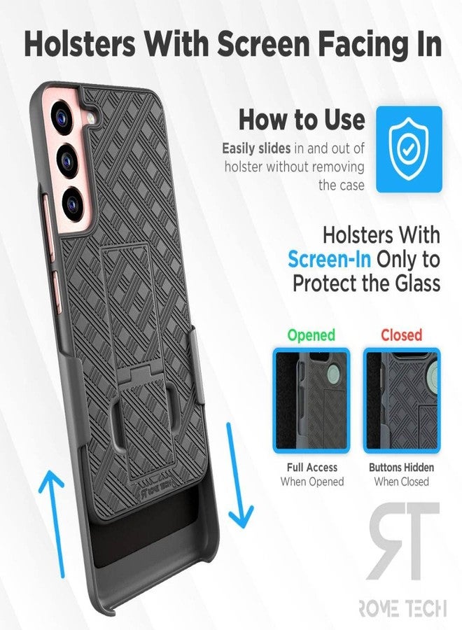 ROME TECH Designed for Samsung Galaxy S22 Case with Belt Clip Holster - Kickstand Cover Phone Case - Black - Image 4