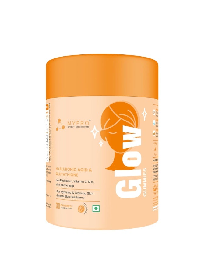 MYPRO SPORT NUTRITION Glow Skin Gummeis | with Glutathione&hyaluronic Acid,sea Buckthorn,vitamin C & E | to Support Healthier&youthful Skin Health | Natural Orange Flavoured for Men&women-30 Gummies - Image 1