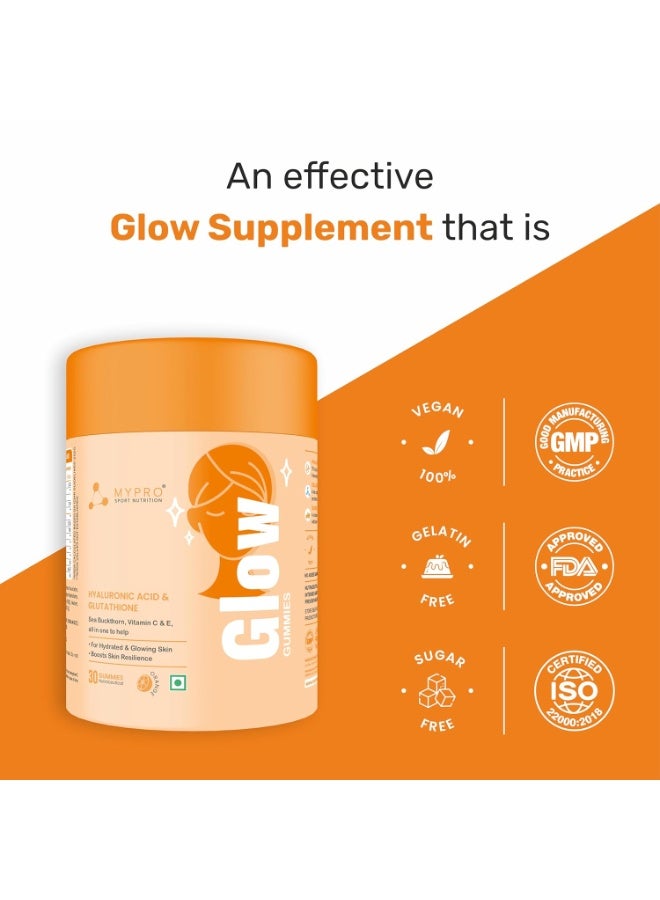 MYPRO SPORT NUTRITION Glow Skin Gummeis | with Glutathione&hyaluronic Acid,sea Buckthorn,vitamin C & E | to Support Healthier&youthful Skin Health | Natural Orange Flavoured for Men&women-30 Gummies - Image 5