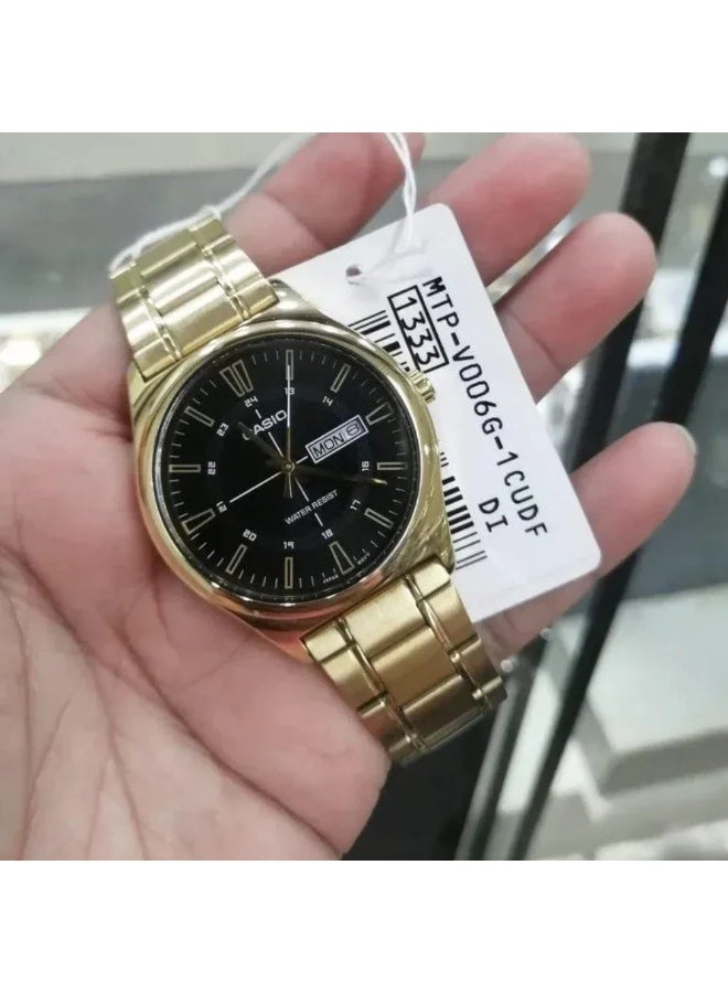 Casio MTP-V006G-1CUDF Men’s Analog Gold-Tone Stainless Steel Watch – Black Dial, Day-Date Display, Water Resistant - Image 4