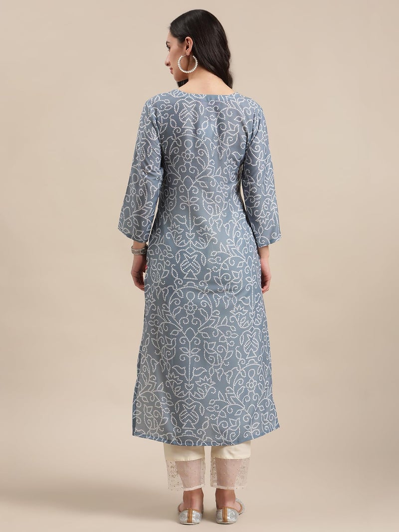 Varanga Bandhej Gota Patti Embroidery Straight Kurta with Dori Tassel Embellishment in Light Grey Color (Extra Large) - Image 3
