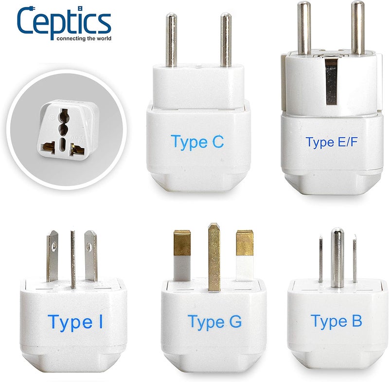 Ceptics Adapter Plug Set for World Wide International Travel Use - Grounded Safe - Works with Cell Phones, Chargers, Batteries, Camera, and More - Image 2