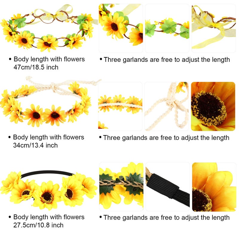 Fiada 16 Pieces Sunflower Hair Accessories Include Sunflower Theme 10 Headbands 2 Hair Clips 8 Hairpins yellow Floral Hippies Daisy Crown Photo Props for Women Girls Bridesmaids Wedding - Image 5