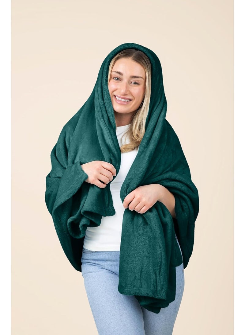 Travel Blanket and Pillow - Premium Soft 2 in 1 Airplane Blanket with Soft Bag Pillowcase, Hand Luggage Sleeve and Backpack Clip (Teal) - Image 2