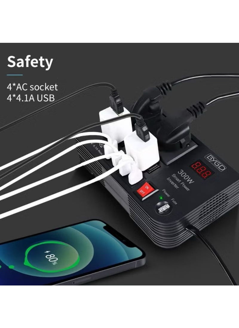 Denx 12V to 220V Car Power Inverter 300W High Frequency Modified Sine Wave Inverter MultiPort  - Image 3