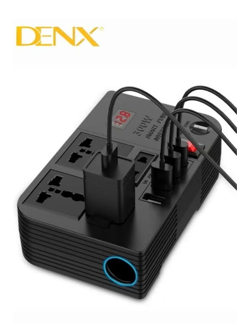 Denx 12V to 220V Car Power Inverter 300W High Frequency Modified Sine Wave Inverter MultiPort  - Image 1